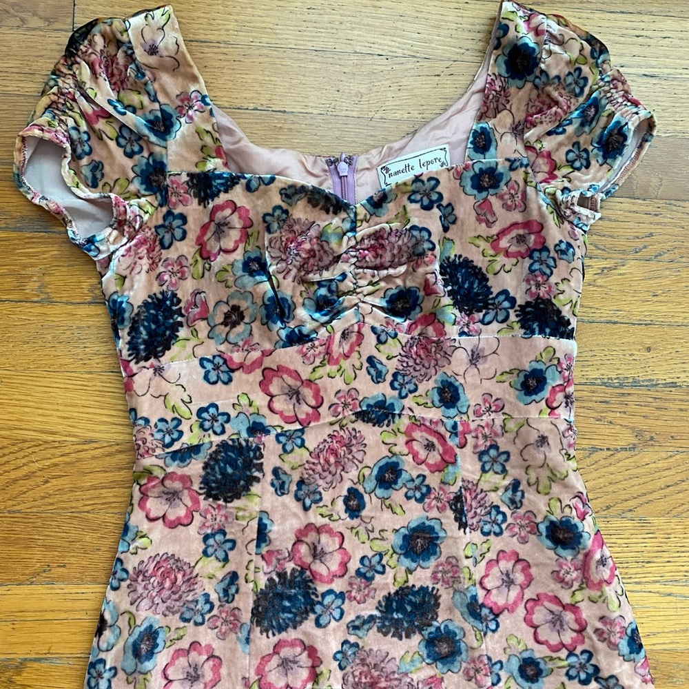 Vintage Nanette Lepore Velvet Floral Pink Dress